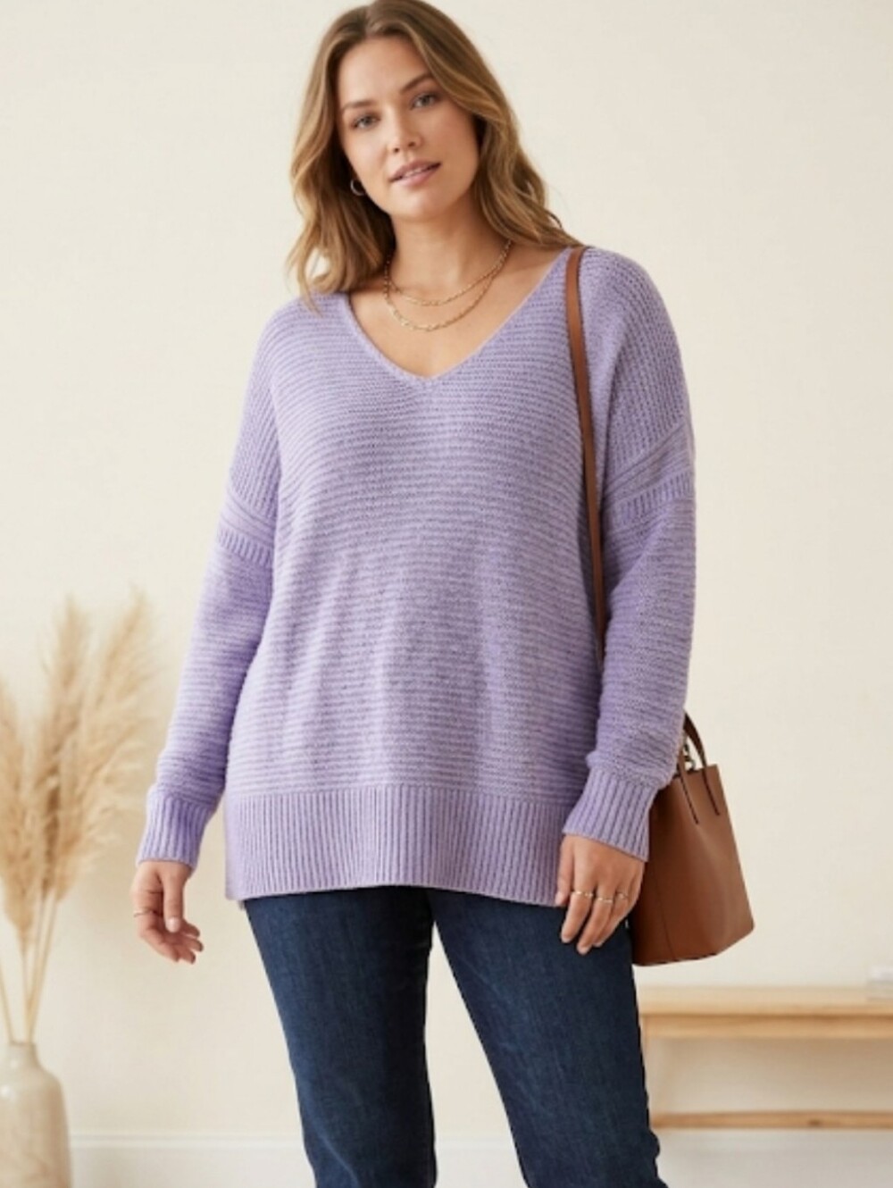 Pure Jill J. Jill Knit Sweater XL Lavender Cotton Cashmere Blend Oversized